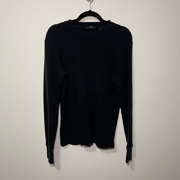 Theory men's Black long sleeve waffle knit crewneck casual sweater in size M - Picture 1 of 6
